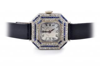 Appraisal: Black Starr Frost Art Deco Platinum Diamond Sapphire Watch Black