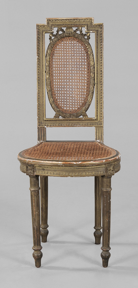 Appraisal: Louis XVI Style Vanity Chair French early th century caned