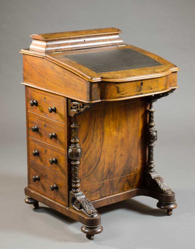 Appraisal: A VICTORIAN BURL WALNUT DAVENPORT DESK English mid- th century