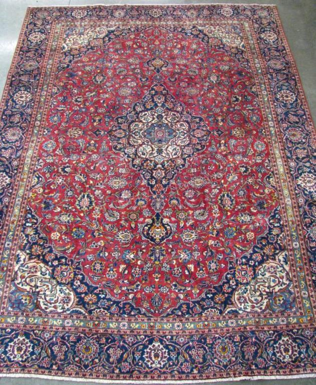 Appraisal: Handmade Oriental Room Size Rug Kashan design red field with