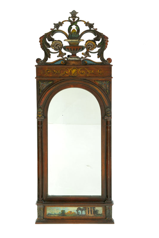 Appraisal: DECORATED MIRROR American nd quarter- th century wood Hand painted