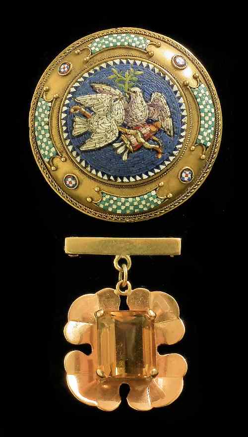 Appraisal: A late th Century gold coloured metal mounted micro mosaic