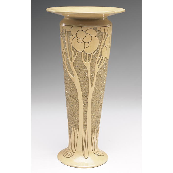 Appraisal: Rozane Della Robbia vase tapered and footed shape with a