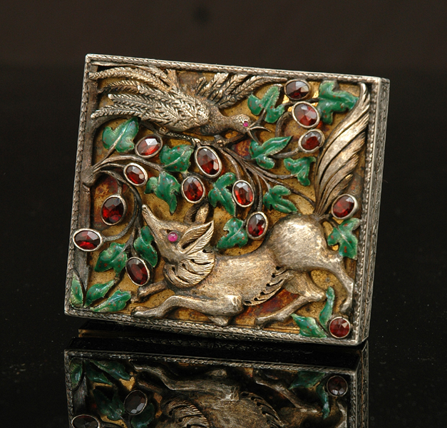 Appraisal: A STERLING SILVER JEWELLED AND ENAMELLED CIGARETTE BOX Rectangular the