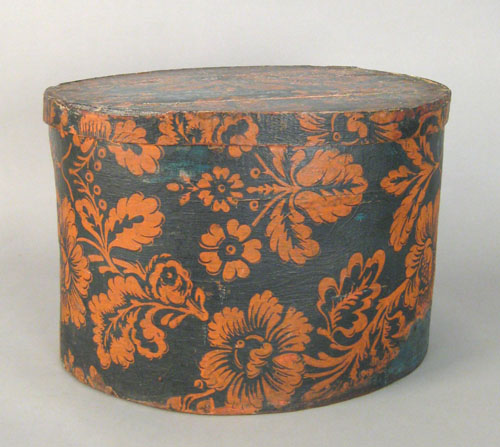 Appraisal: Pennsylvania wallpaper covered bentwood hat box mid th c with