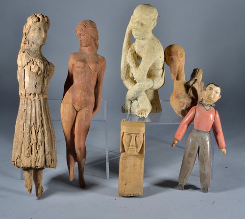 Appraisal: FOLK ART CARVED GROUPINGa fantastic group of early and mid