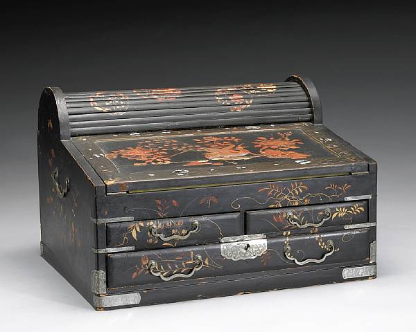 Appraisal: An export lacquer decorated small traveling desk Early th Century