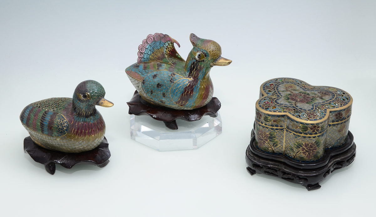 Appraisal: CHINESE PLIQUE A JOUR GROUP pieces to include two ducks