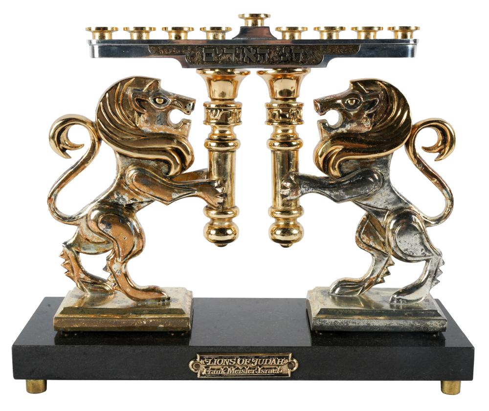 Appraisal: FRANK MEISLER - LIONS OF JUDAH MENORAHsilvered and gilt bronze