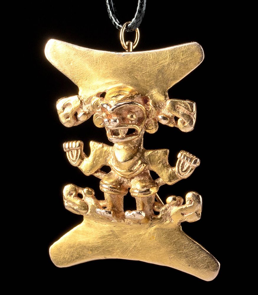 Appraisal: Panamanian Gran Cocle Gold Pendant Deity Monkey Face Pre-Columbian Central