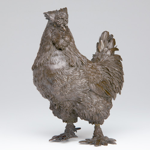 Appraisal: JAPANESE BRONZE Figure of a cockerel finely detailed and naturalistically