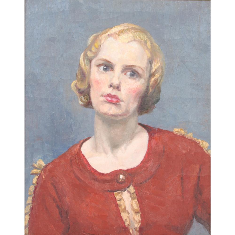 Appraisal: AMERICAN SCHOOL S PORTRAIT OF A YOUNG WOMAN IN RED