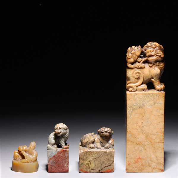 Appraisal: Set of four antique Chinese hardstone seals including three with