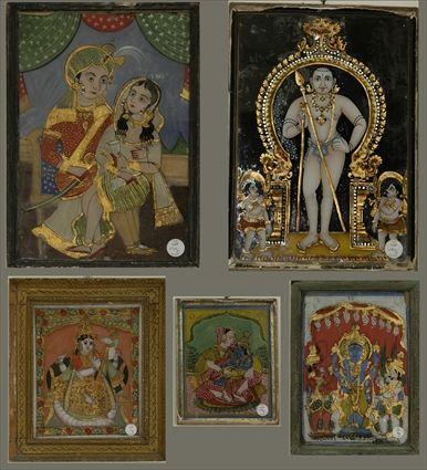 Appraisal: Five Indian Reverse-Painted Glass Pictures in to in x in