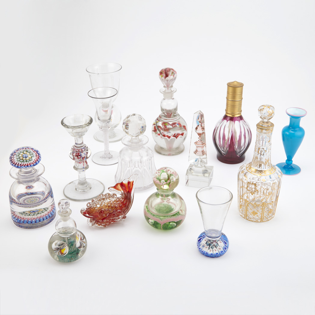 Appraisal: Miscellaneous Group of Glass Table Articles Including three paperweight scent