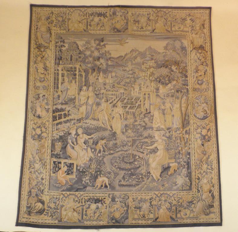 Appraisal: A Gobelins tapestry woven with a design of people infields