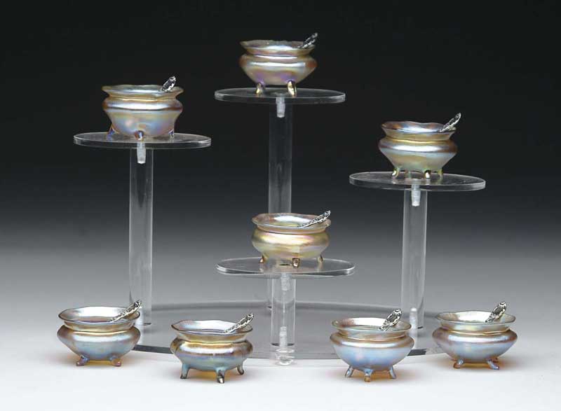 Appraisal: SET OF EIGHT IRIDESCENT GOLD BLUE SALTS BY TIFFANY WITH