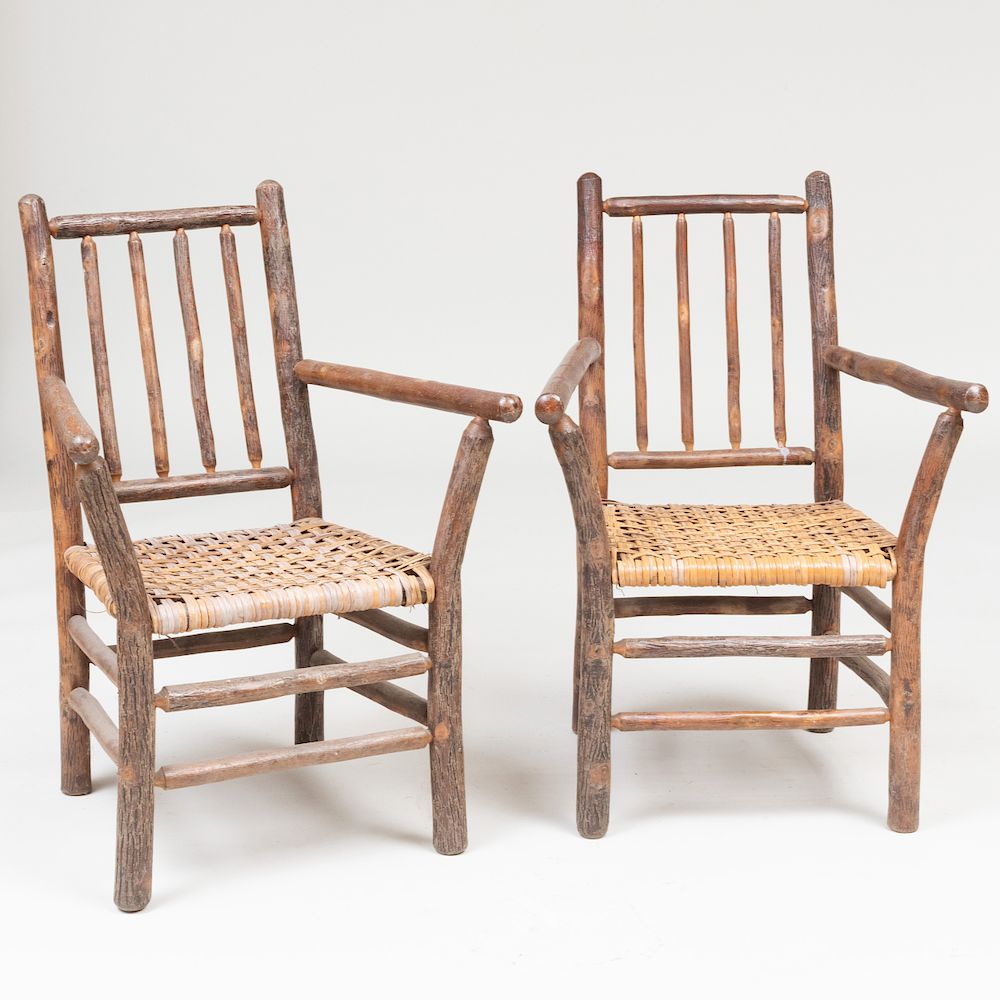 Appraisal: Pair of 'Genuine Old Hickory' Armchairs a Side Table a