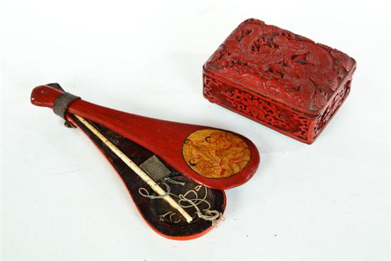 Appraisal: TWO ITEMS Asian th century Cinnabar-type box with carved dragon