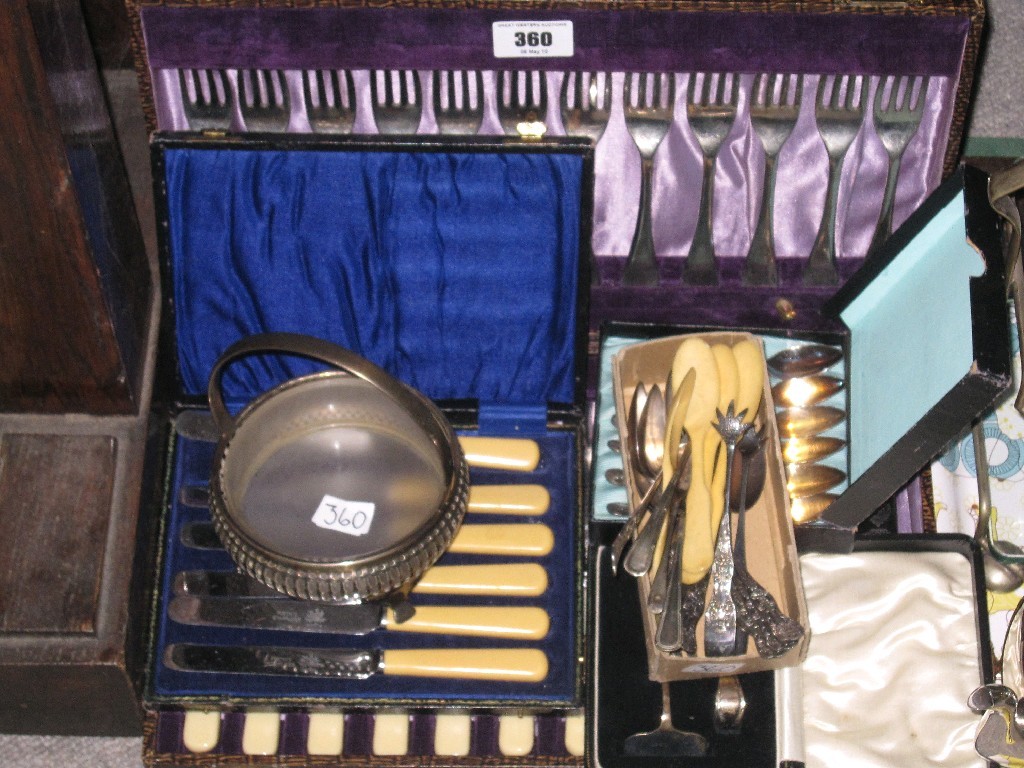 Appraisal: Lot comprising cased EP cutlery sets a bowl and a