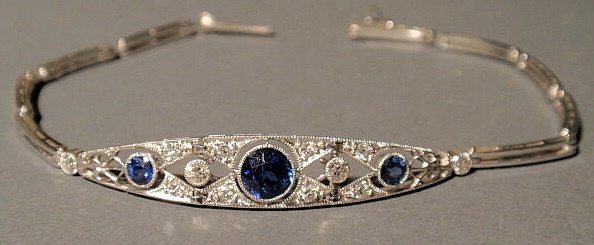 Appraisal: Sapphire and diamond bracelet c set in a platinum filigree