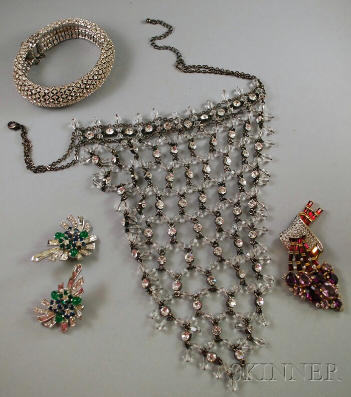 Appraisal: Small Group of Mostly Signed Paste and Rhinestone Costume Jewelry