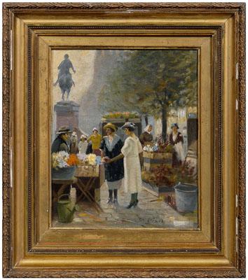 Appraisal: Th Friis painting Scandinavian - women in a flower market