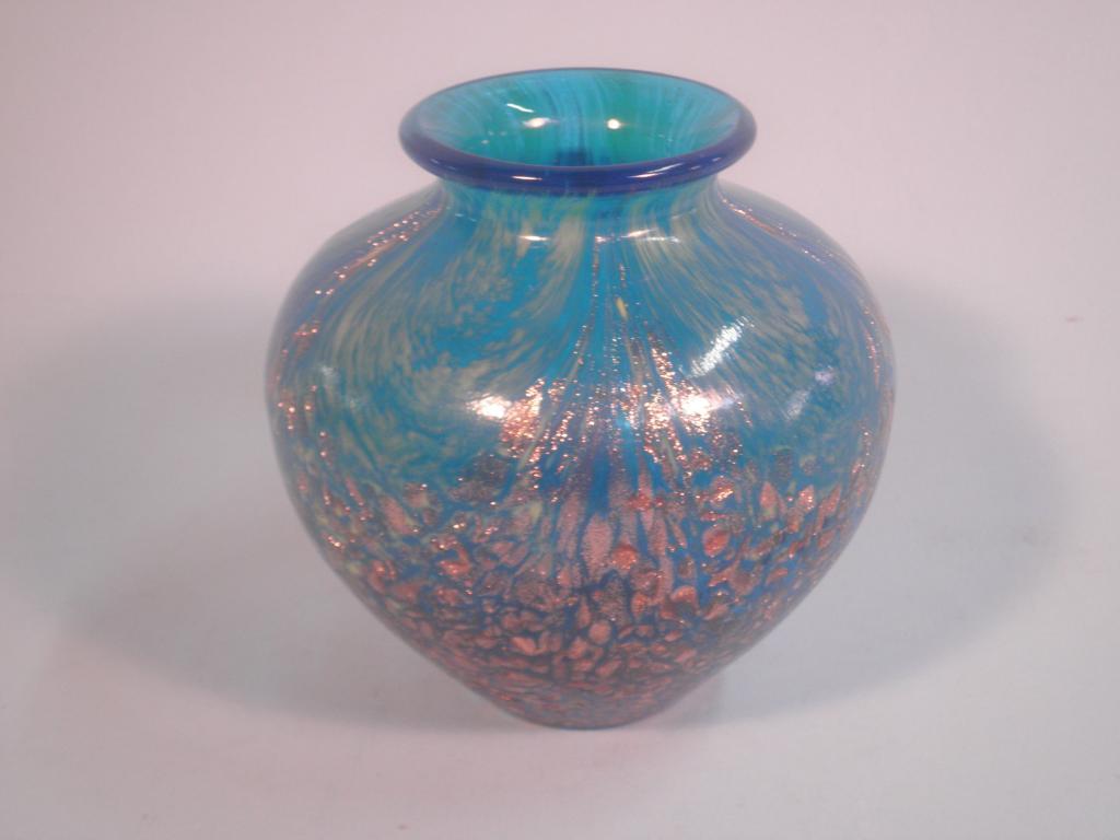 Appraisal: An Italian blue globular vase circa with yellow and gold