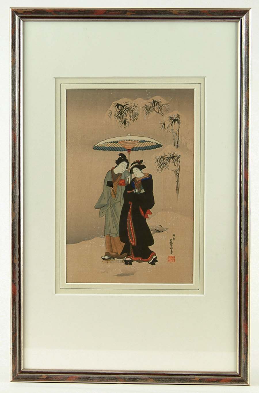 Appraisal: UNKNOWN Japanese th th C BI JIN AND SNOW Woodblock