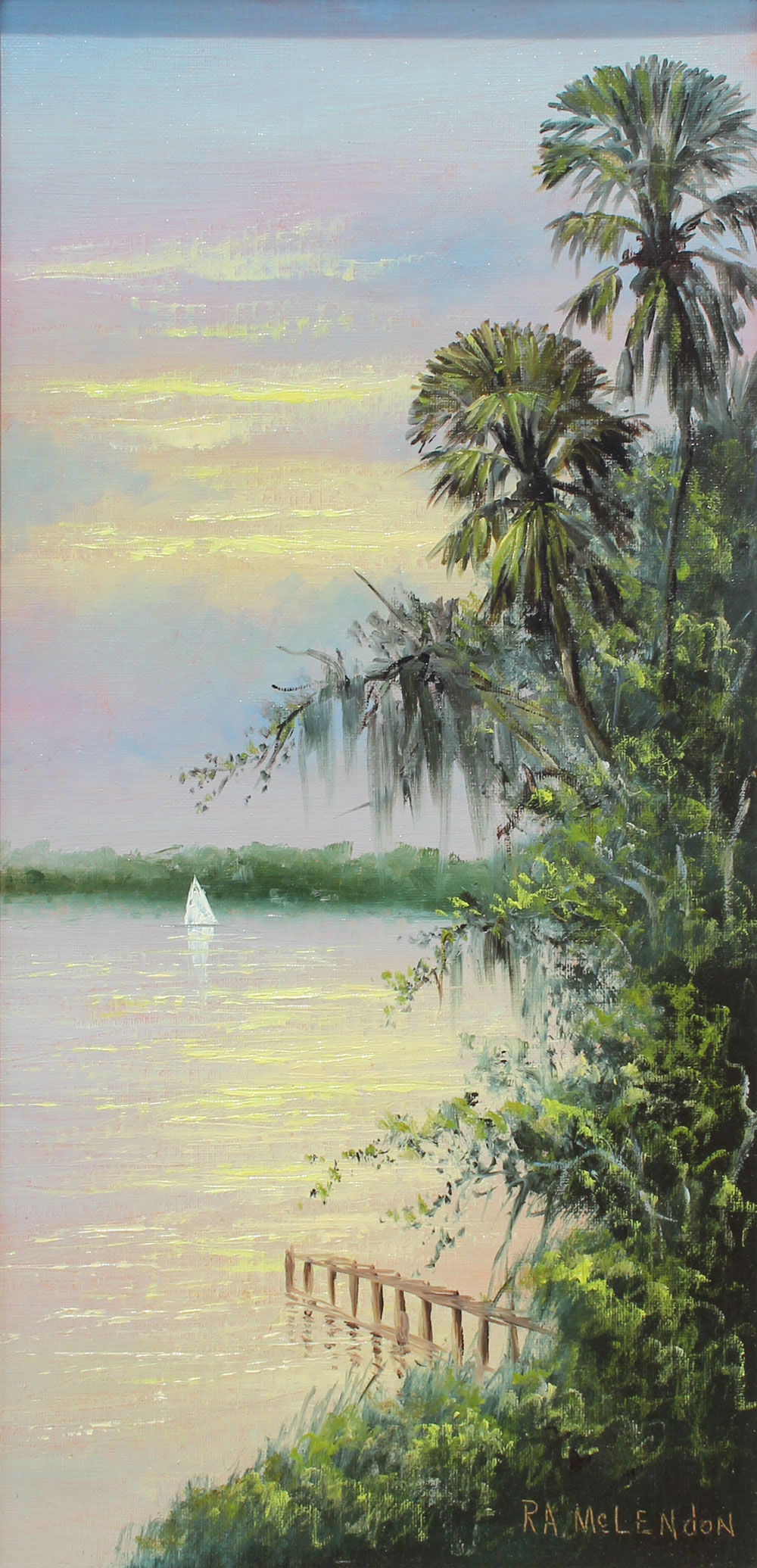 Appraisal: MCLENDON R A American Florida Highwaymen River Scene with Sailboat