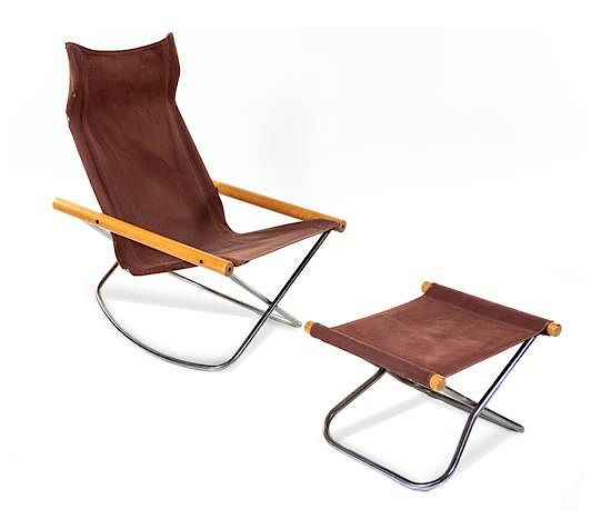 Appraisal: Takeshi Nii Japanese - NY Folding Rocking Chair and Ottoman