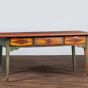 Appraisal: A Country Paint Decorated Pine Three-Drawer Farm Table Possibly Swedish