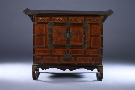 Appraisal: KOREAN WOOD CHEST Rectangular outline with two doors and four