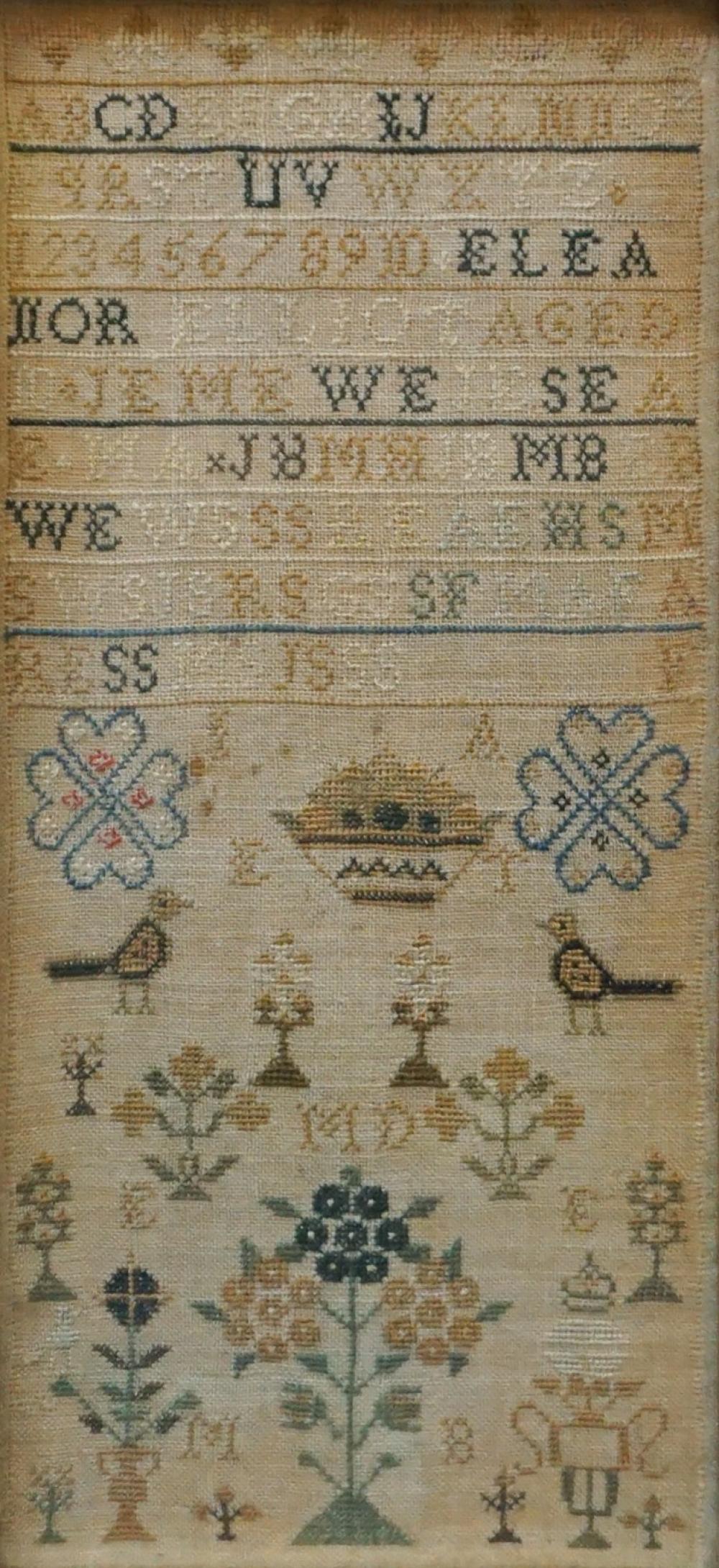 Appraisal: AMERICAN OR ENGLISH TH CENTURY NEEDLEWORK SAMPLER FRAME X IN