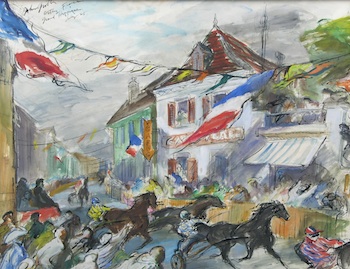 Appraisal: John Groth American b French Sulky Race Watercolor on paper