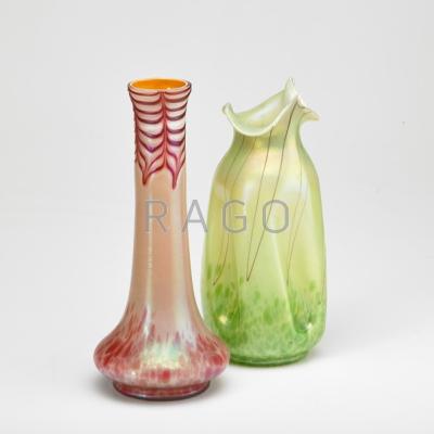 Appraisal: PALME KOENIG ATTR Two glass vases Austria s Opalescent with