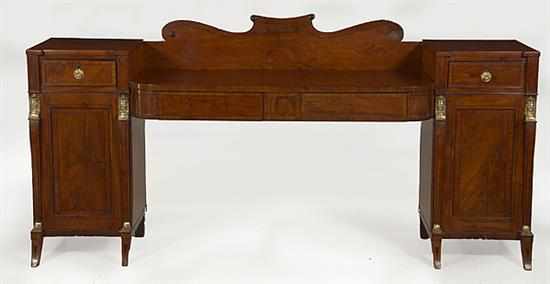 Appraisal: Regency inlaid mahogany and brass-mounted sideboard circa drop center with