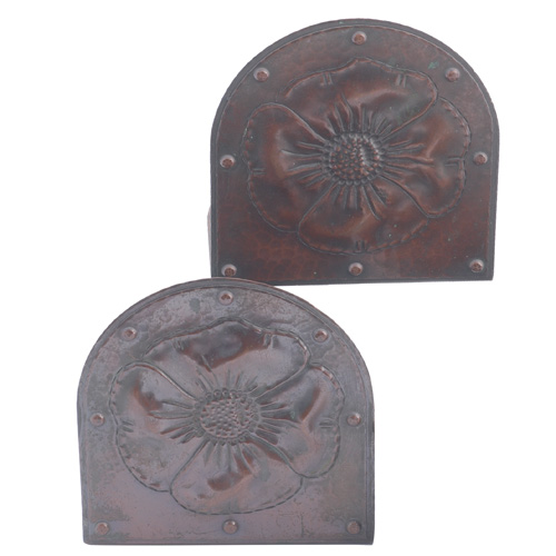 Appraisal: ROYCROFT Hammered copper poppy bookends A few scratches to good