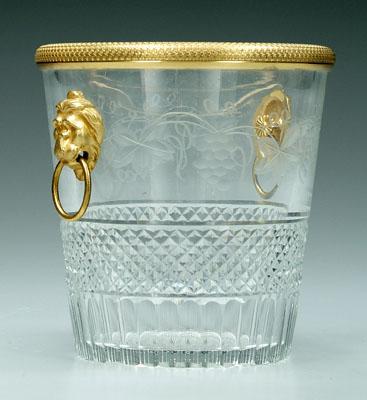 Appraisal: Heavy cut glass wine cooler ormolu mounts with lion head