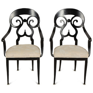 Appraisal: A Pair of Black Painted Metal Armchairs Late th Early