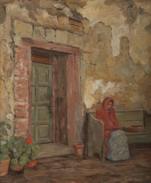 Appraisal: Carl Schmidt American - Lady in a Courtyard signed 'Carl