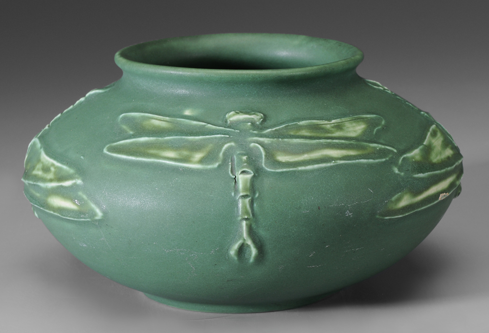 Appraisal: Rookwood Pottery Vase American raised dragonfly decoration on matte green