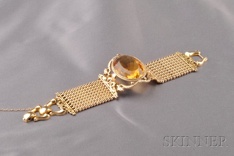 Appraisal: kt Gold and Citrine Bracelet c s set with an