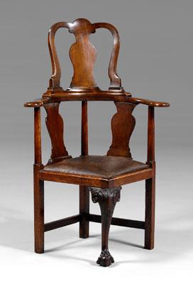 Appraisal: George II carved corner chair mahogany high arched back scrolled