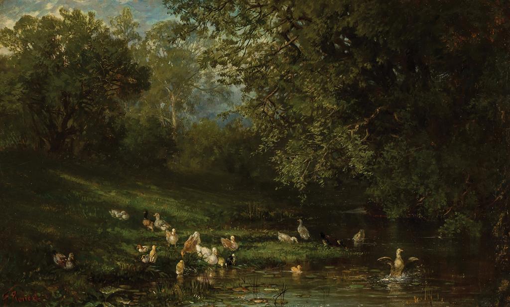 Appraisal: FREDERICK RONDEL American - Ducks by a Pond oil on