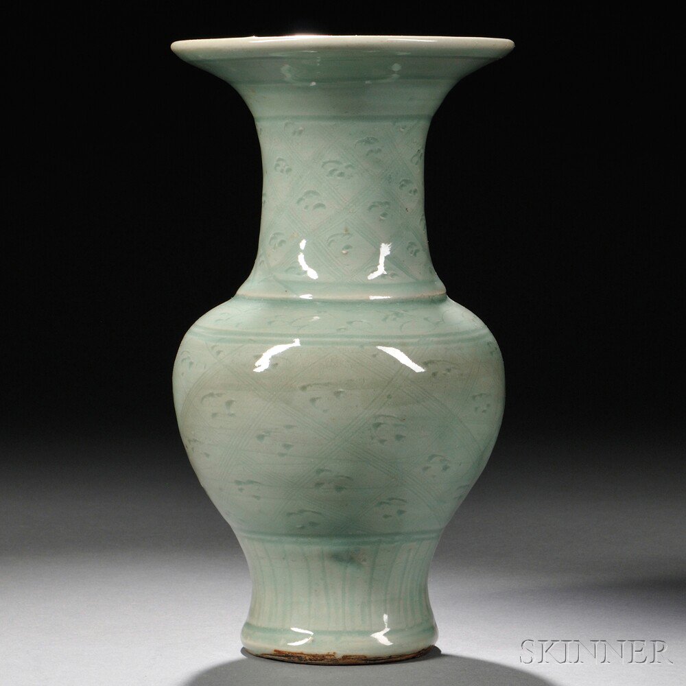 Appraisal: Celadon Vase China Ming Dynasty or later flared mouth with