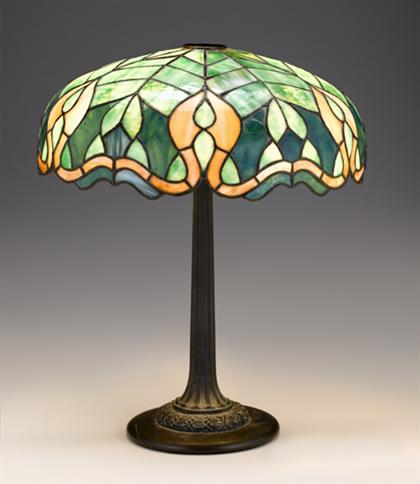 Appraisal: Leaded glass and bronze table lamp possibly handel The domed