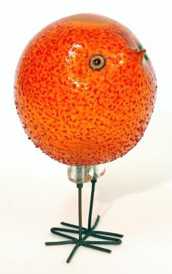 Appraisal: A VISTOSI GLASS BIRD with textured orange globular body on