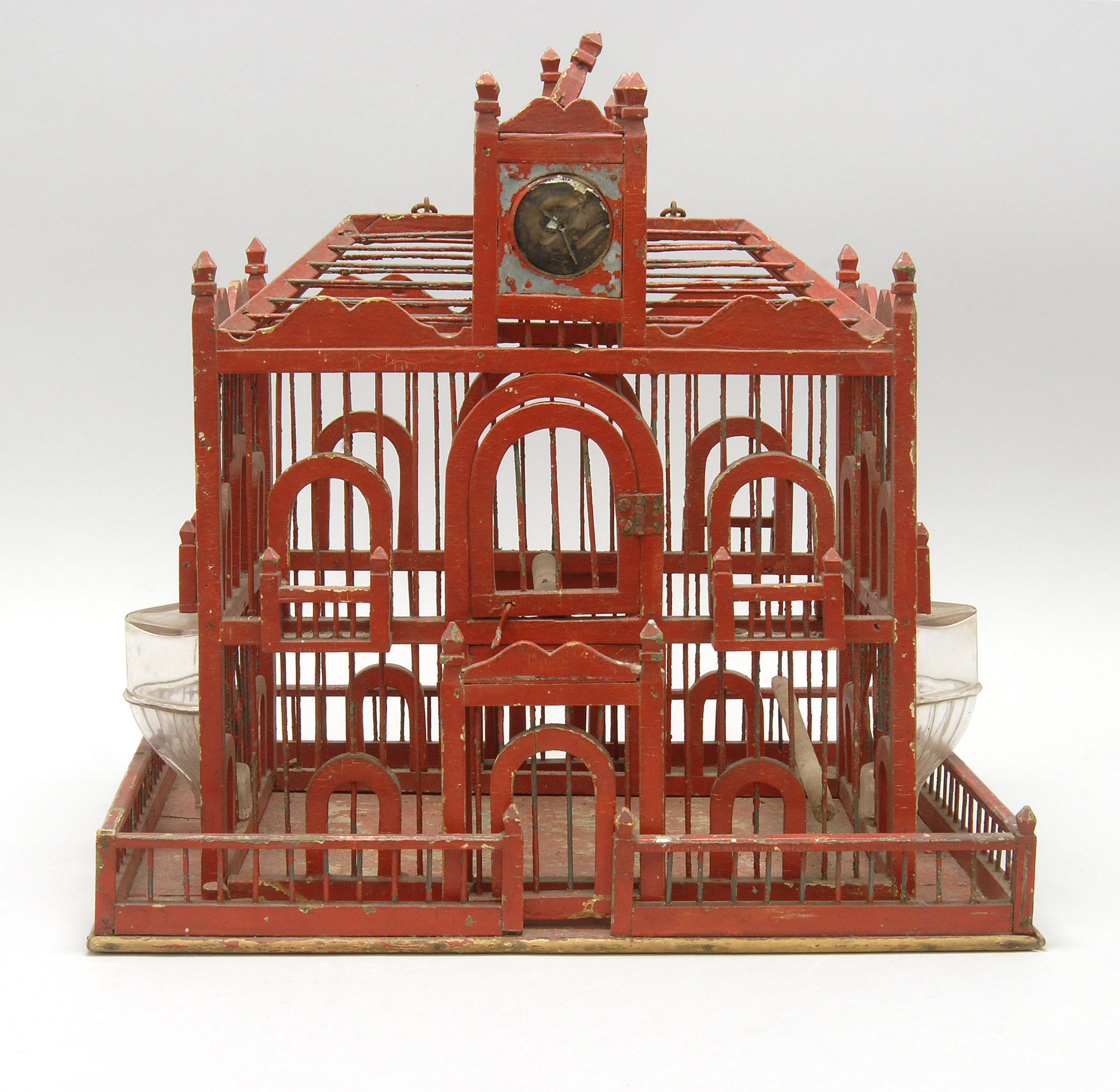 Appraisal: LATE TH CENTURY ORNATE WOOD AND WIRE BIRDHOUSE in red