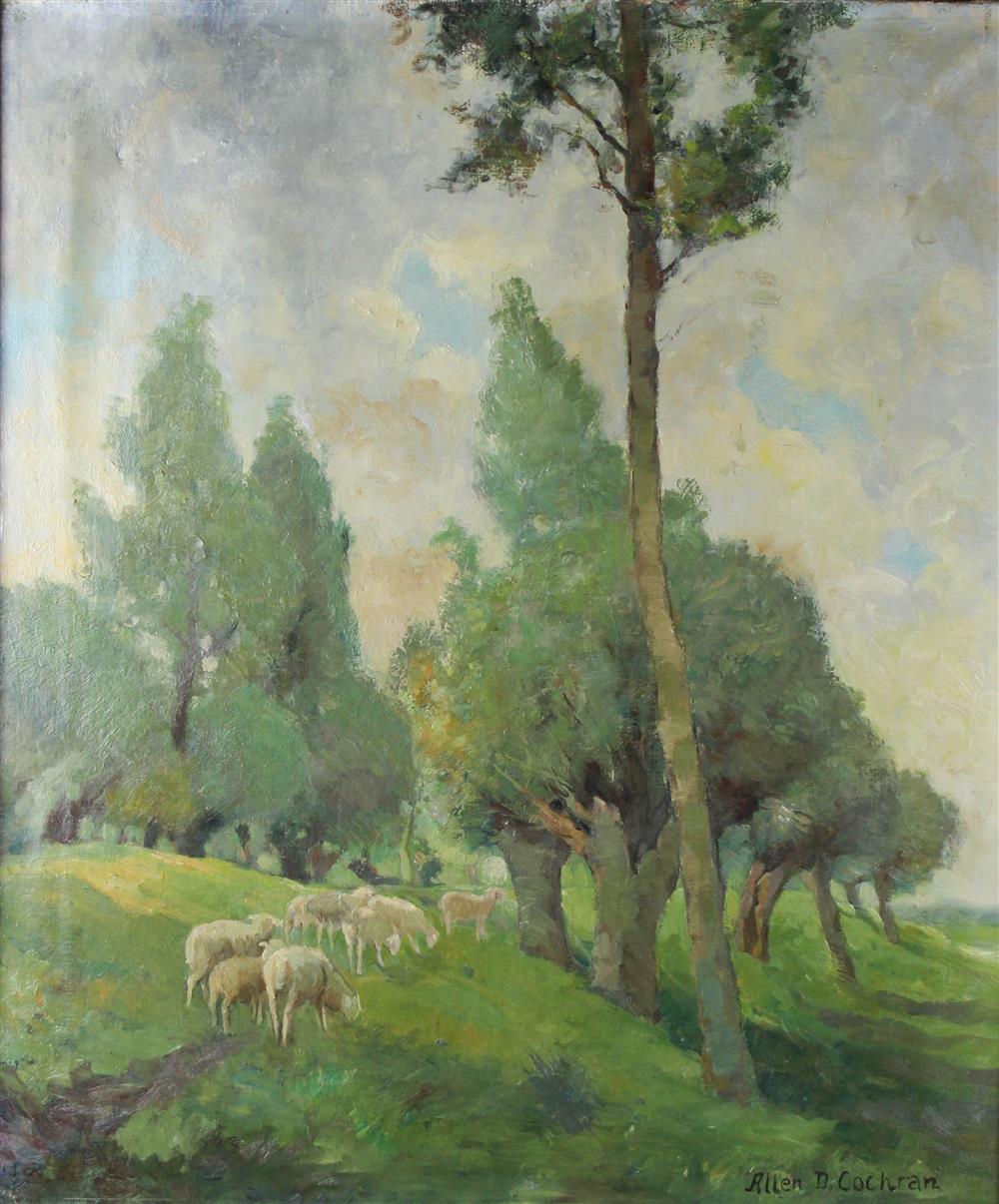 Appraisal: ALLEN COCHRAN AMERICAN - SHEEP IN A LANDSCAPE Oil on